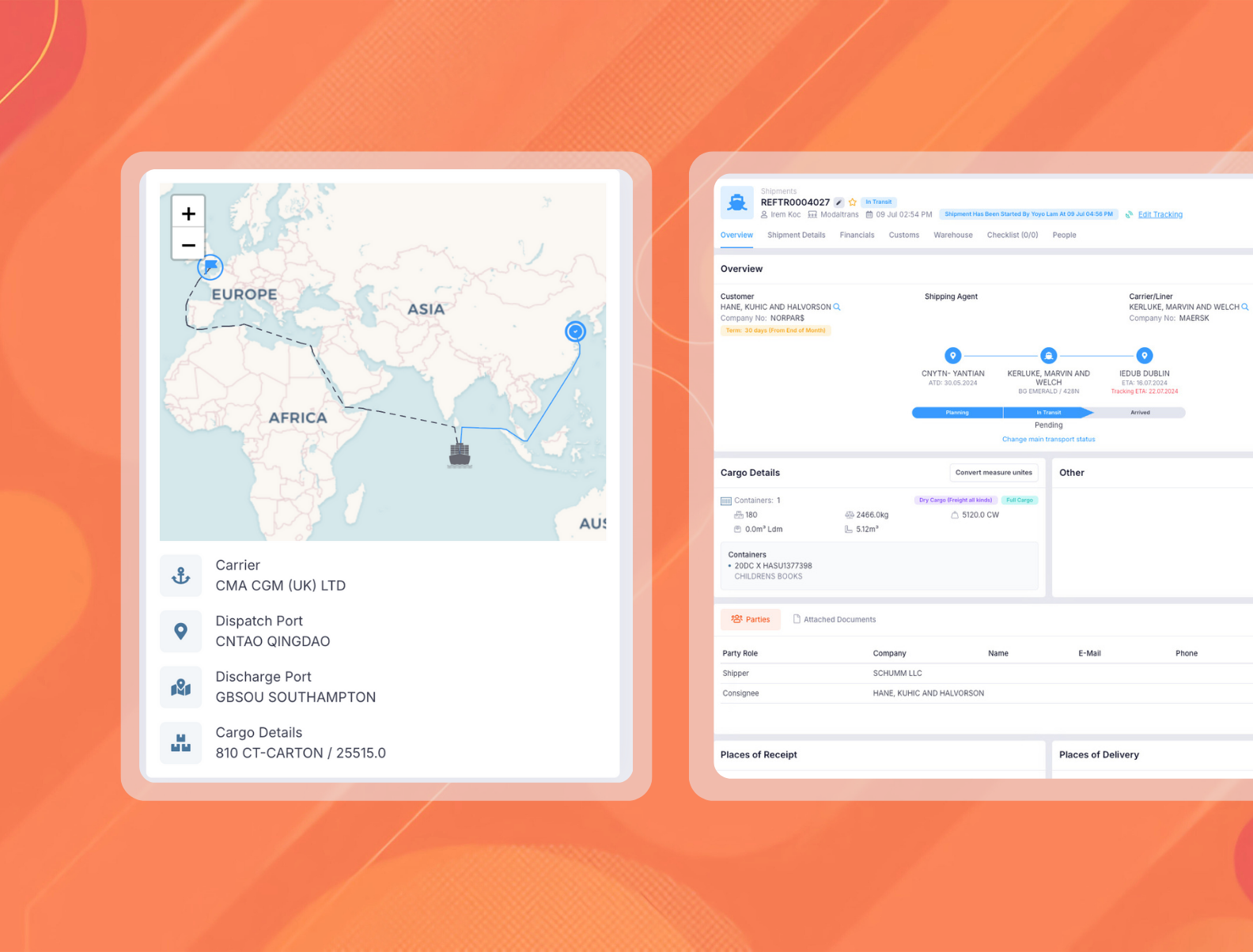 tracking map and shipment profile