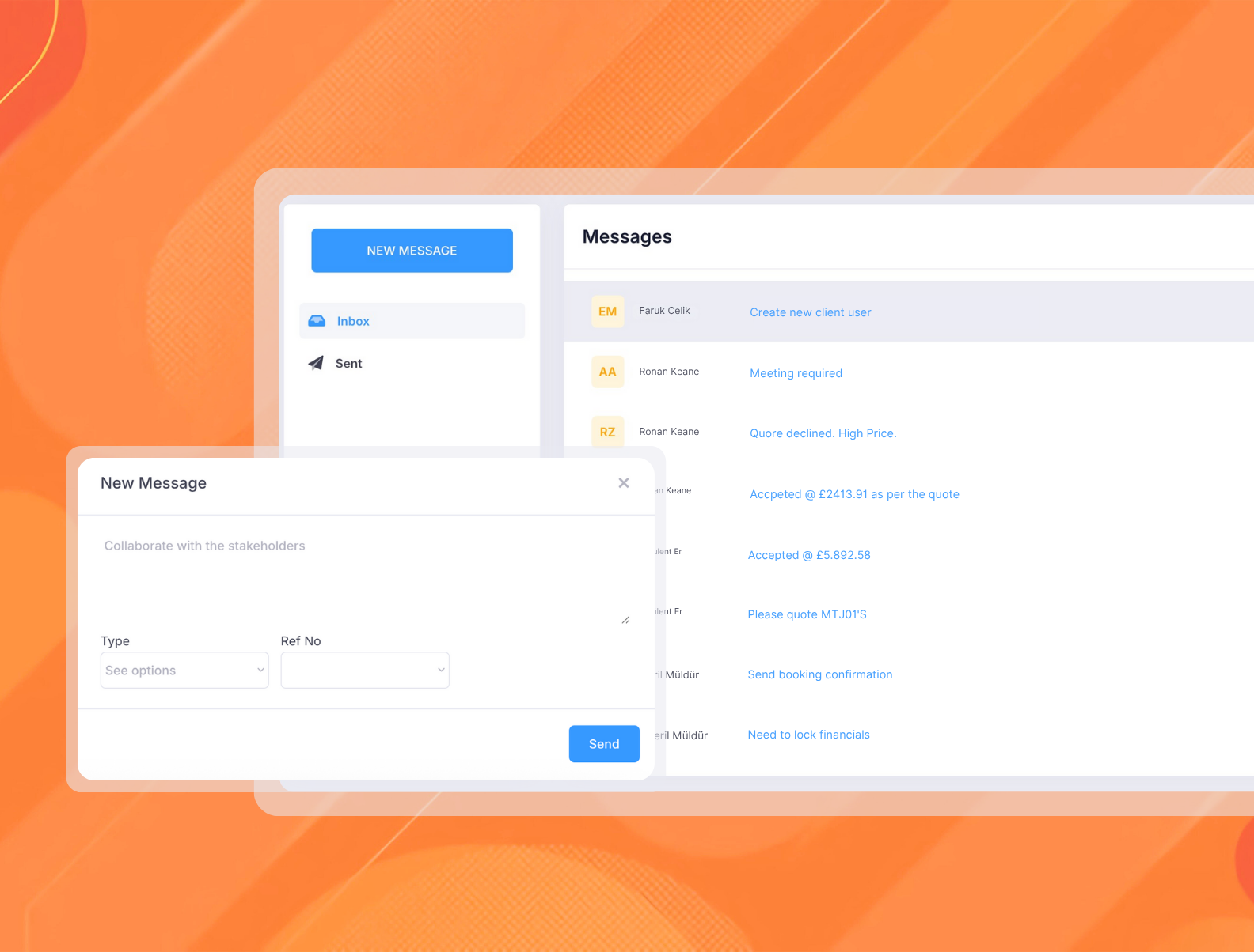 modaltrans messaging with the team