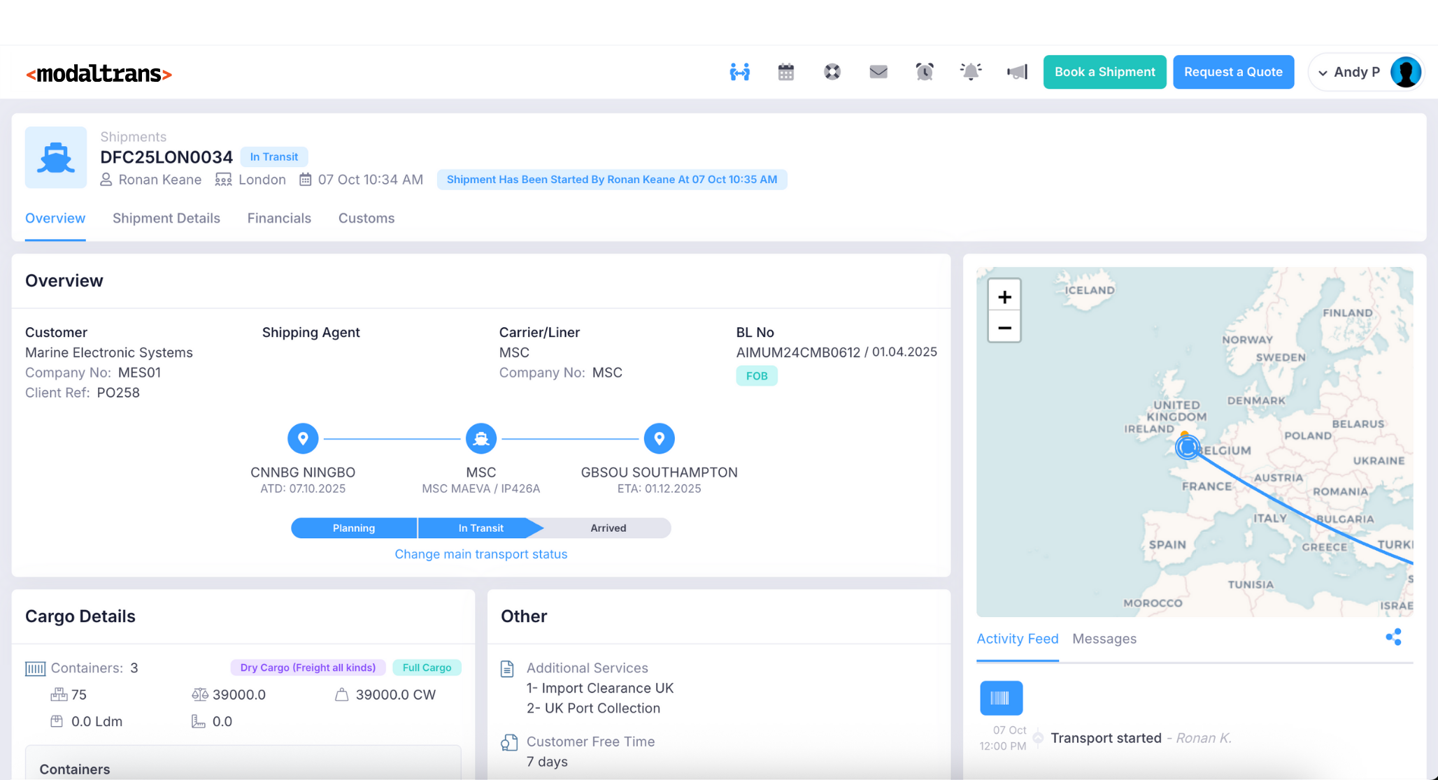 booking profile modaltrans tms