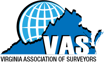 Virginia Association of Surveyors logo with a blue map silhouette and a globe.