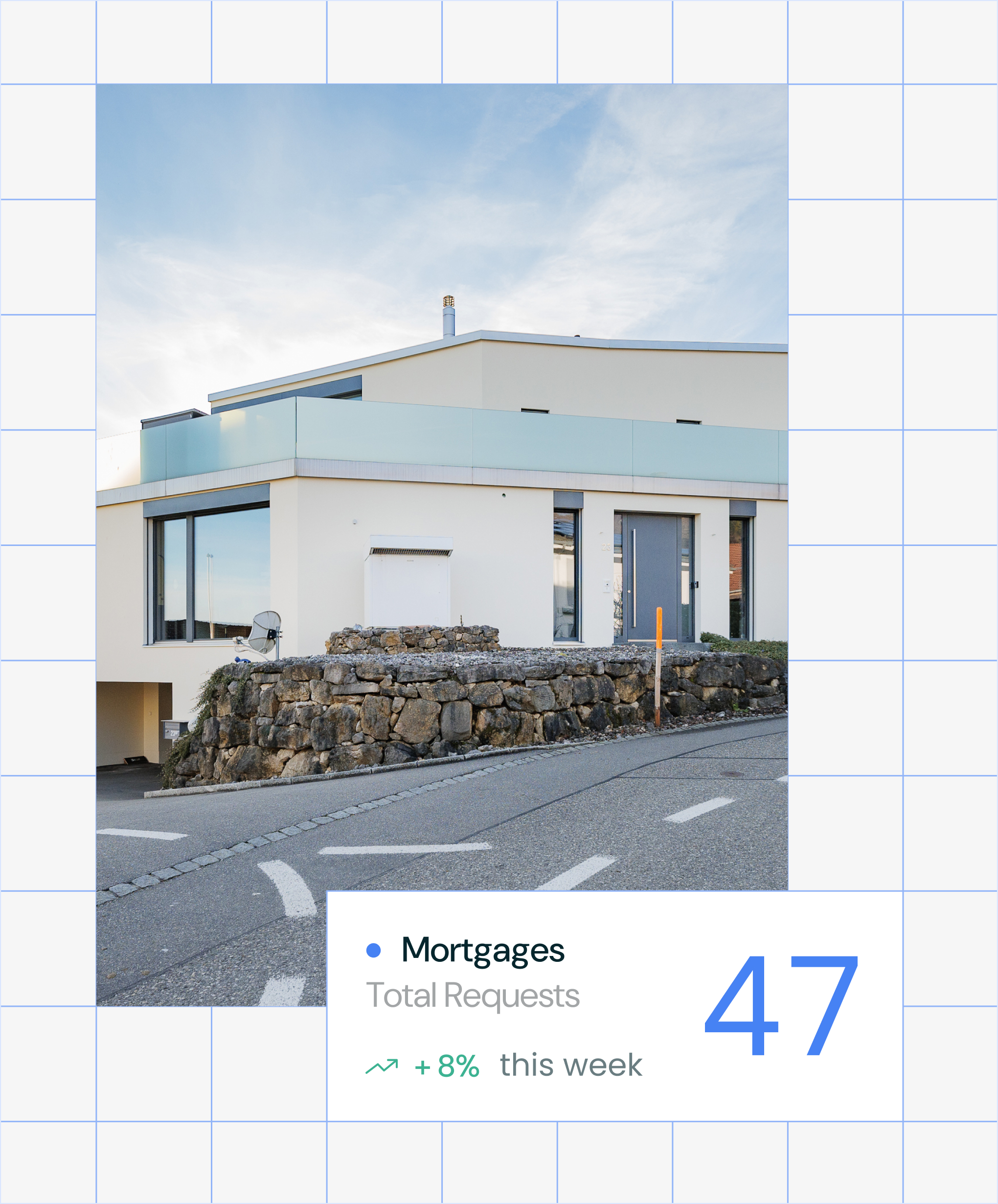 Abstract image of property and ui element showing mortgage leads