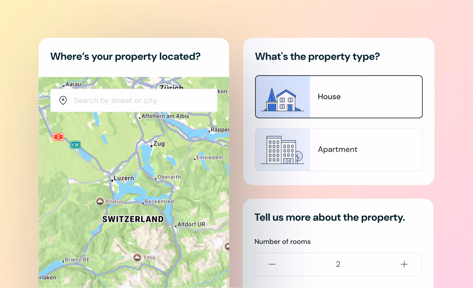 UI screens showing the onboarding process