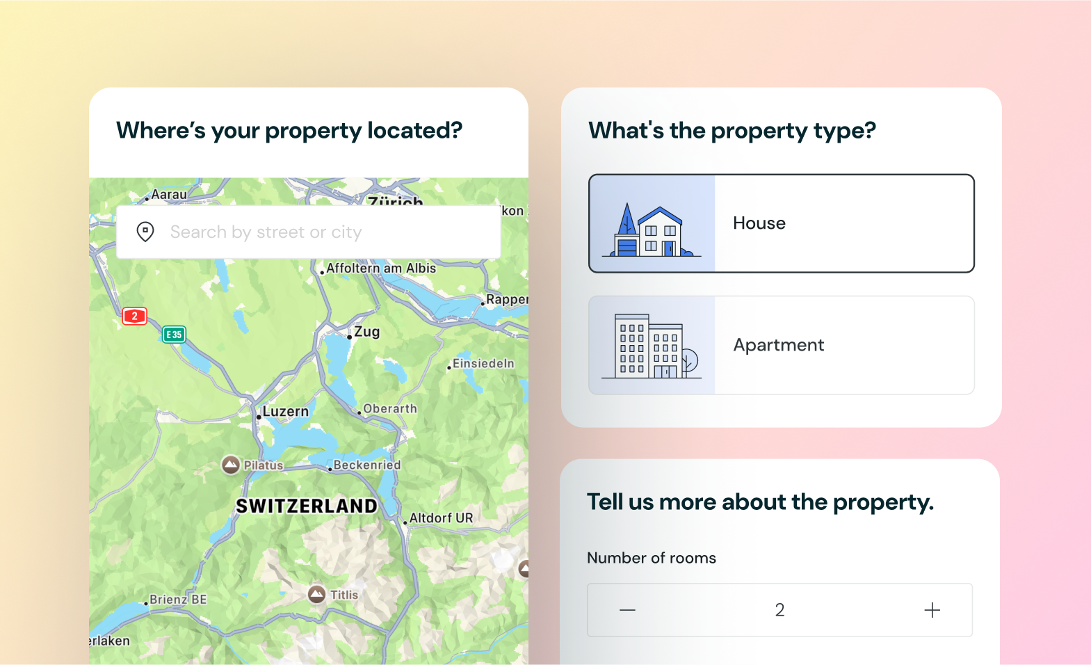 UI screens showing the onboarding process