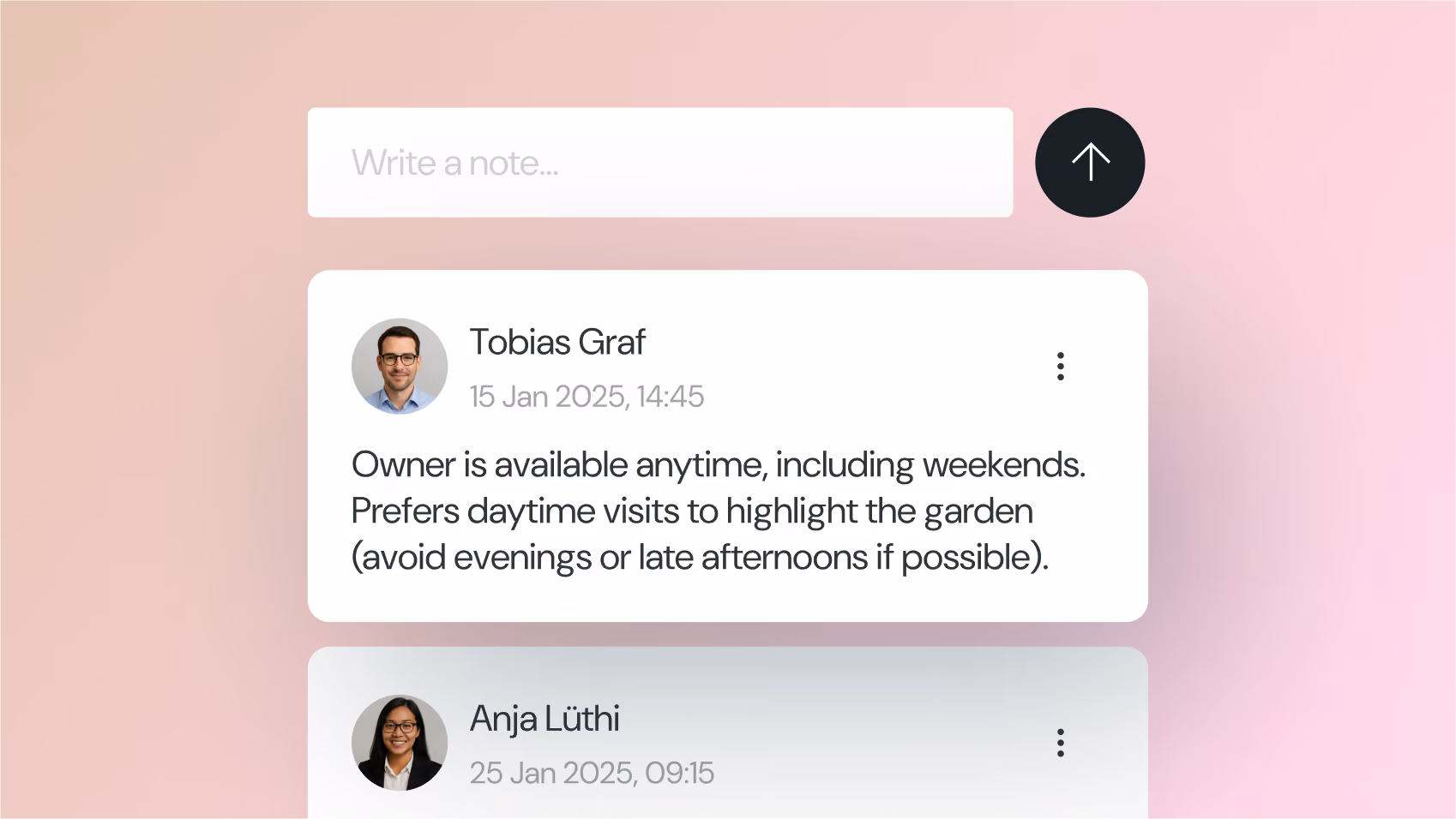 UI showing the creation and editing of notes