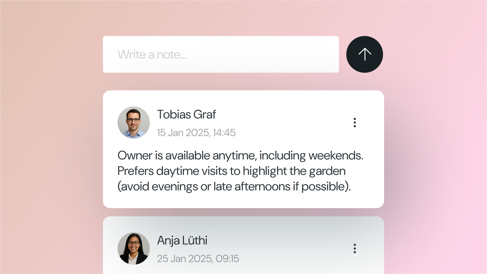 UI showing the creation and editing of notes