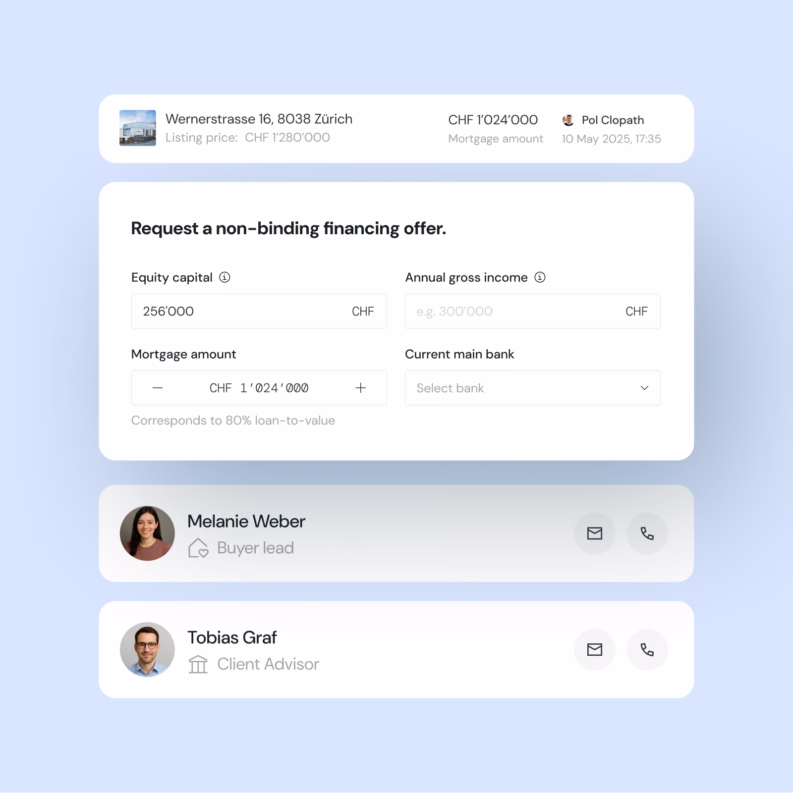 Buyer financing UI screens