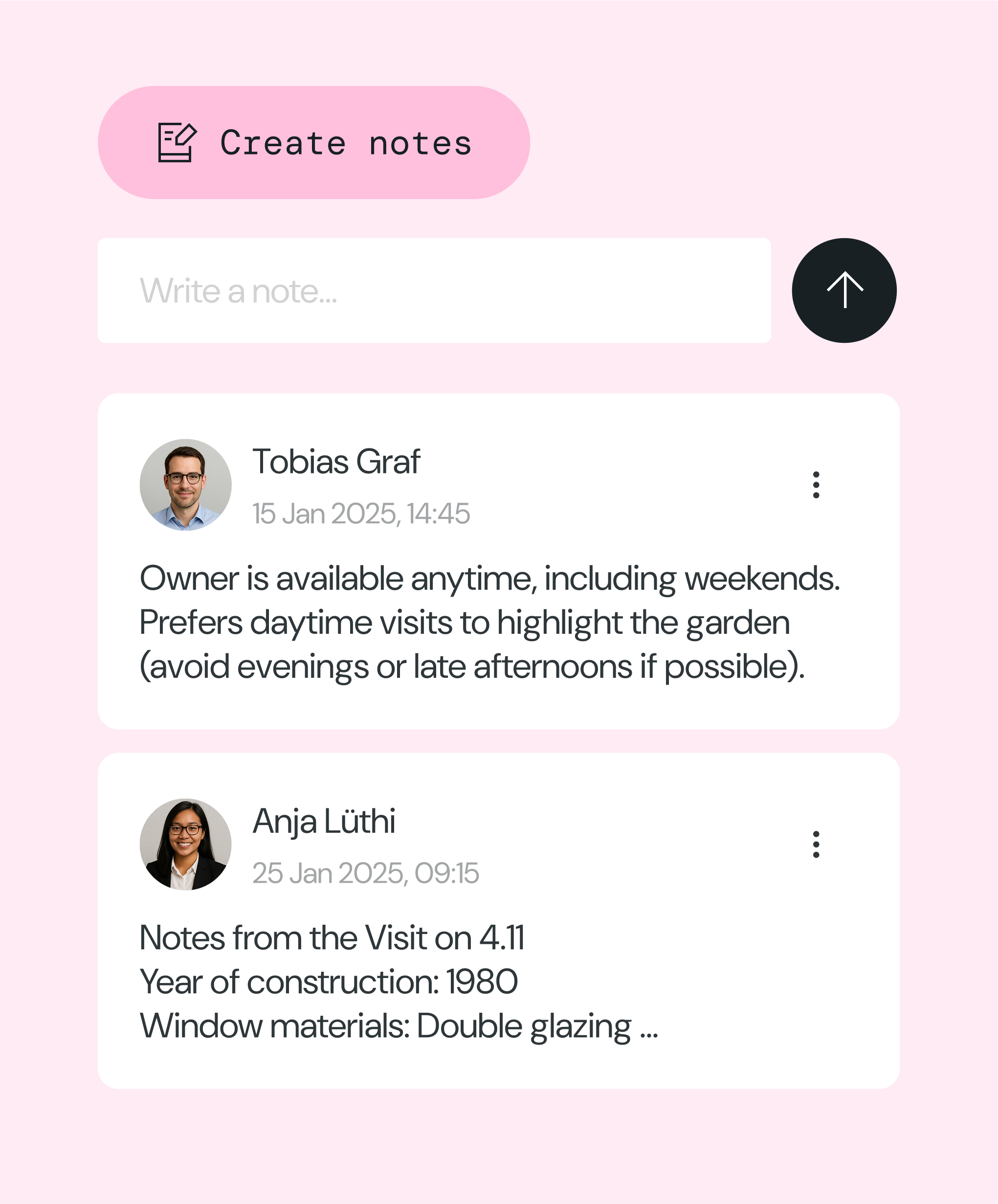 UI elements showing the creation of notes in Gridwork