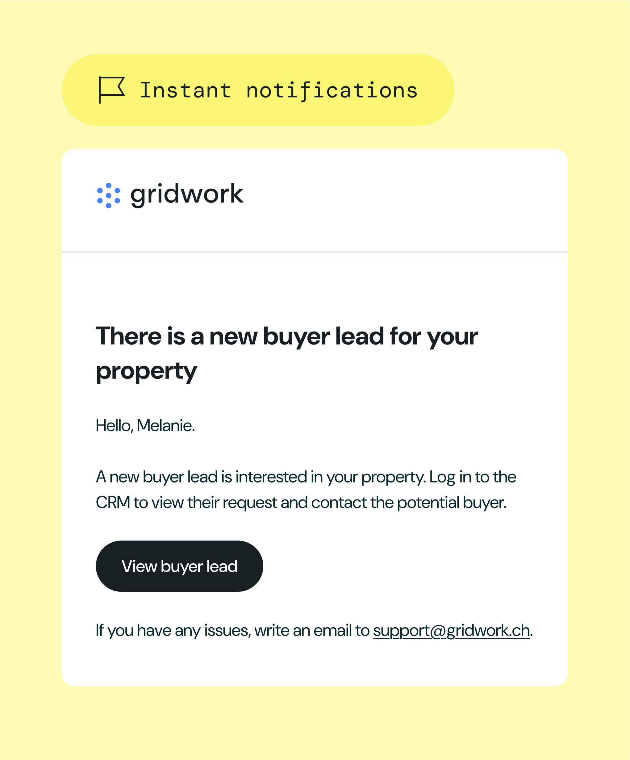 Notification showing a new buyer lead for a property