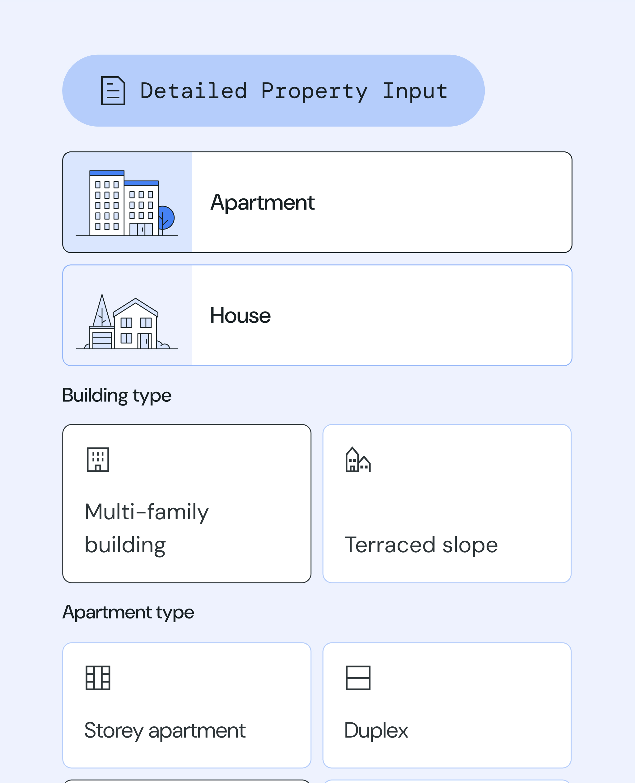 UI showing the facts input for a property