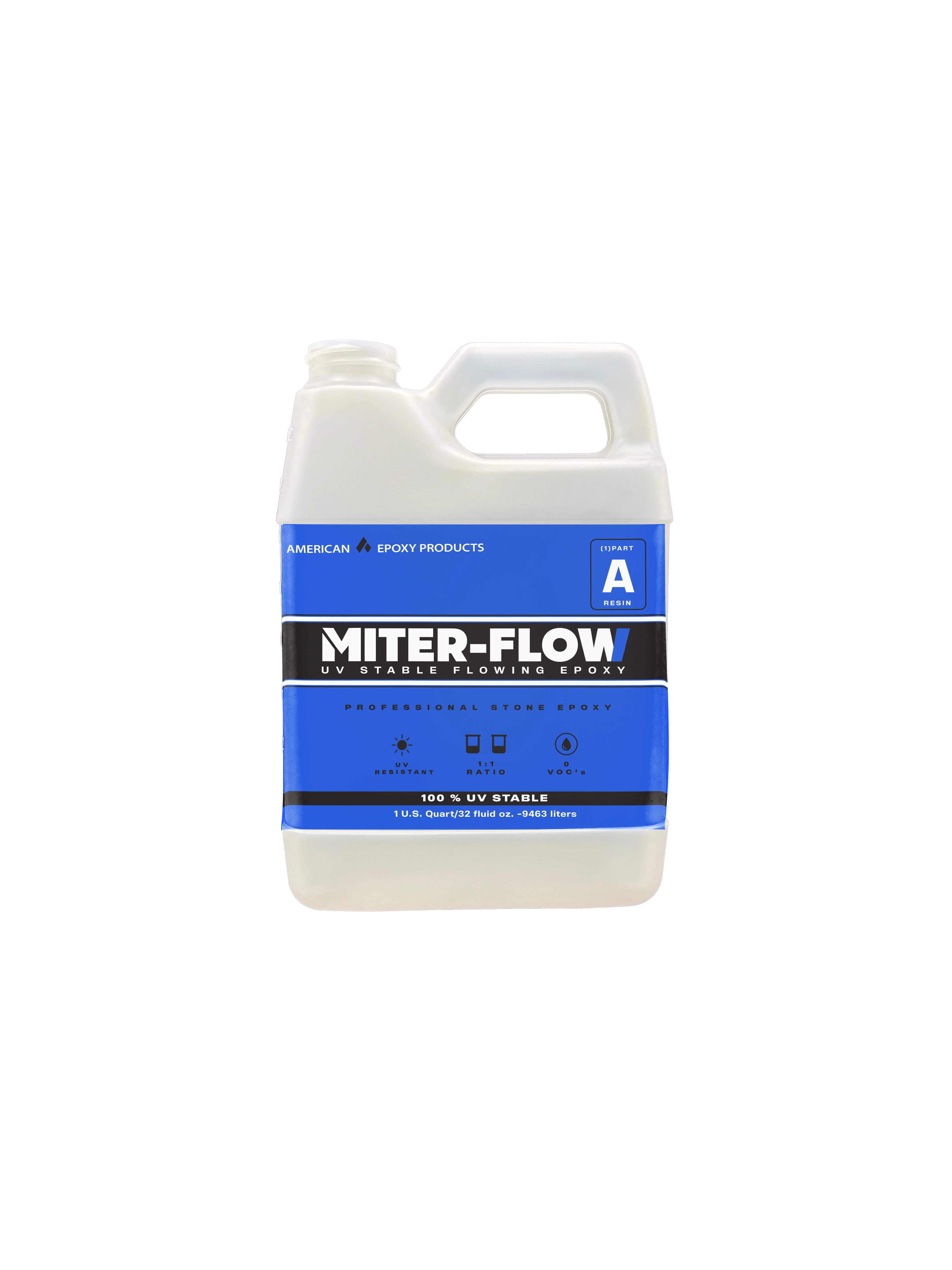 Stone-weld miter flow is 1 to 1 liquid epoxy that is clear, fast-curing, non staining 