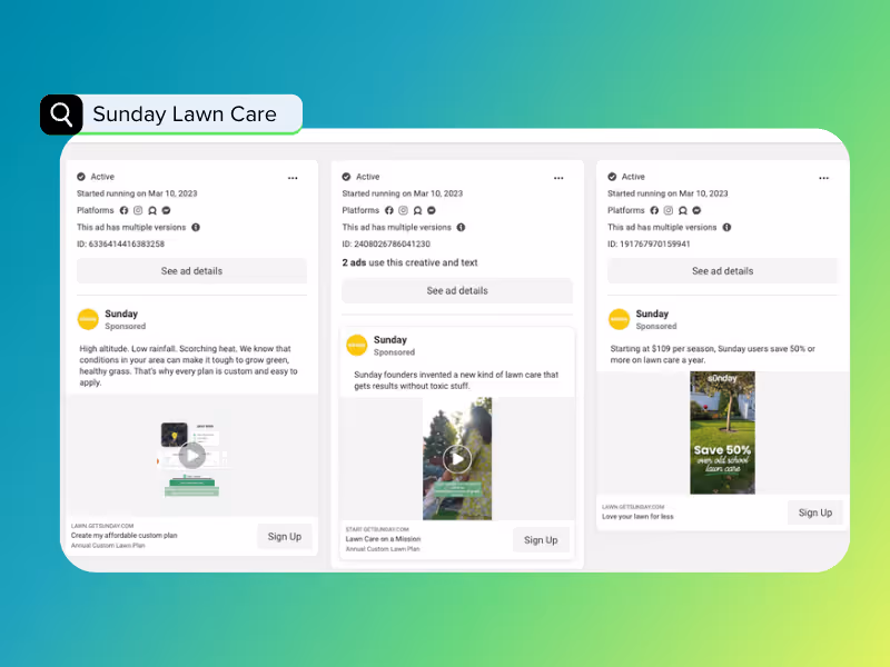 facebook ad library search for sunday lawn care