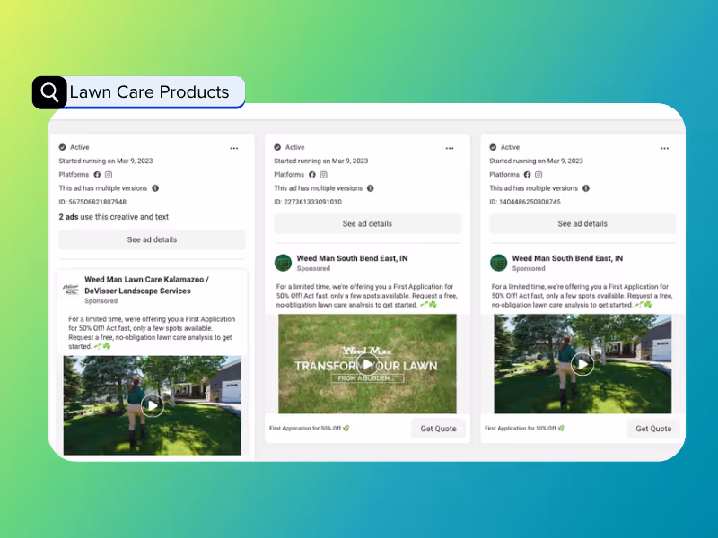 facebook ad library search for lawn care products