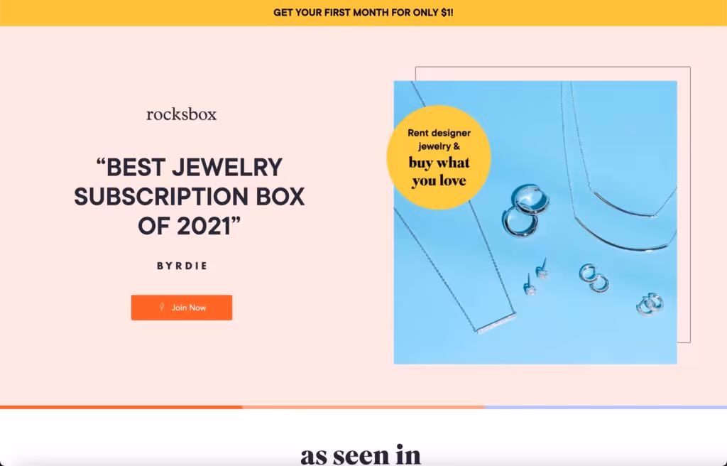 Rocksbox Landing Page Screenshot