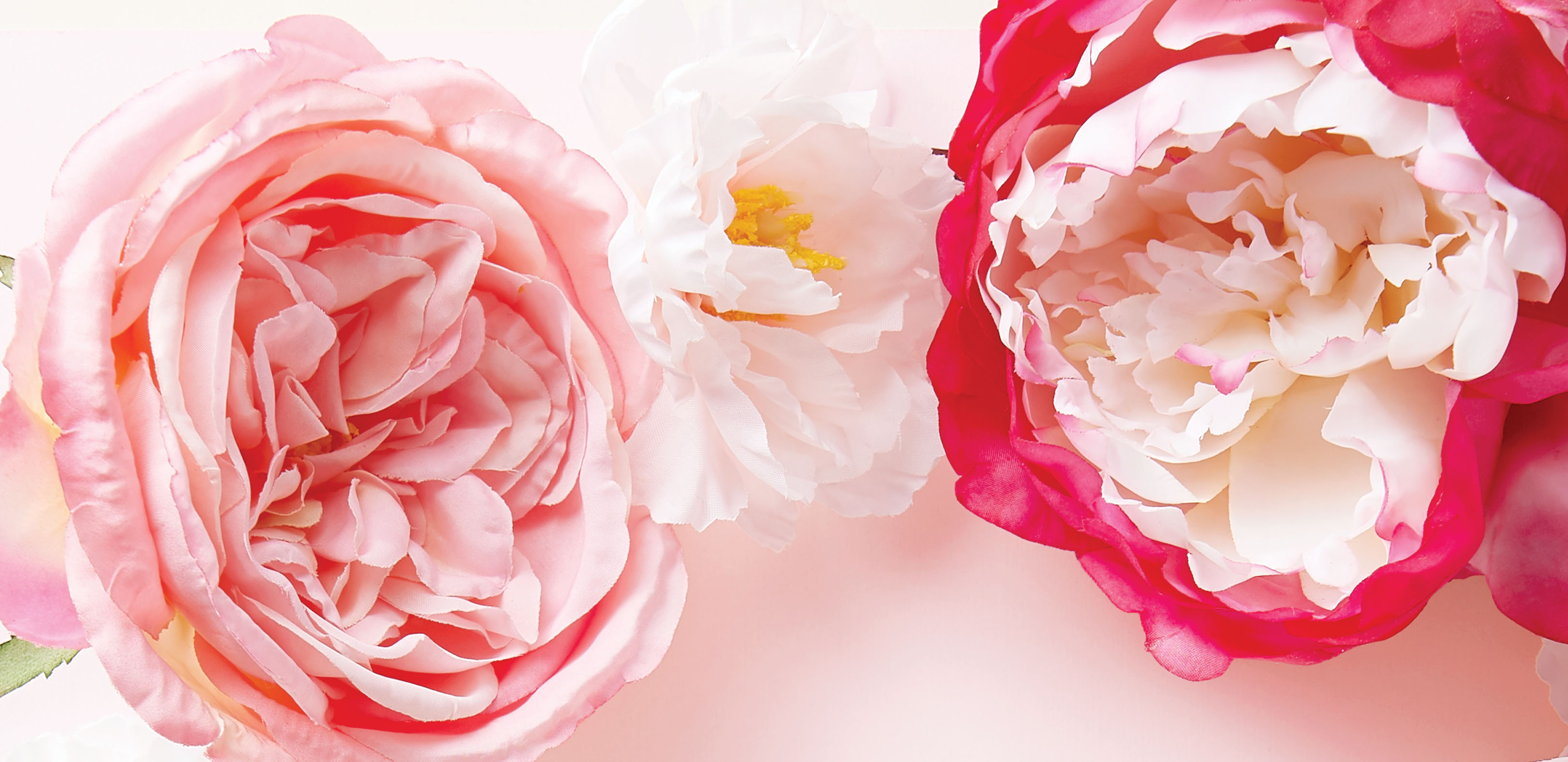 A pink surface with a border of pink and white flowers.