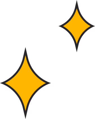 Two yellow diamond-shaped sparkle icons on a black background.