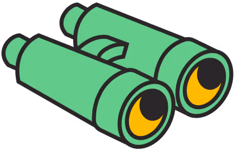 Green binoculars with yellow and black lenses in a cartoon style.