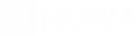 UNOWAA company wordmark logo in white letters on black background.
