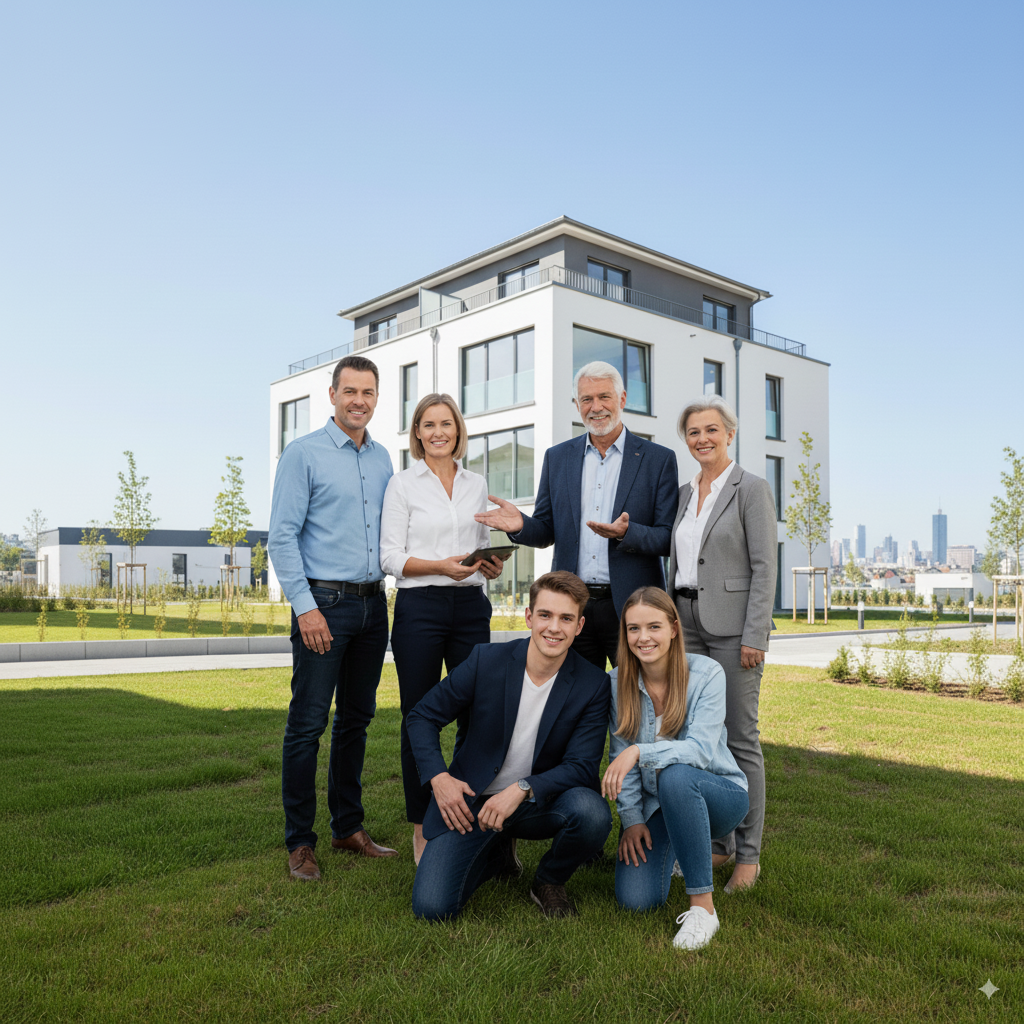 Ein KI-generiertes Foto einer fiktiven Familie