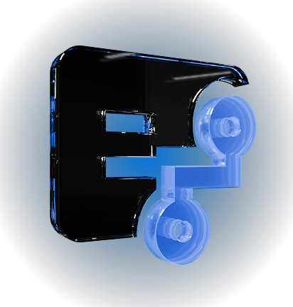 3D icon of a stylized black and blue folder with a blue mechanical gear attached.