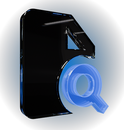 3D black file icon with a blue magnifying glass overlapping it on a dark gradient background.