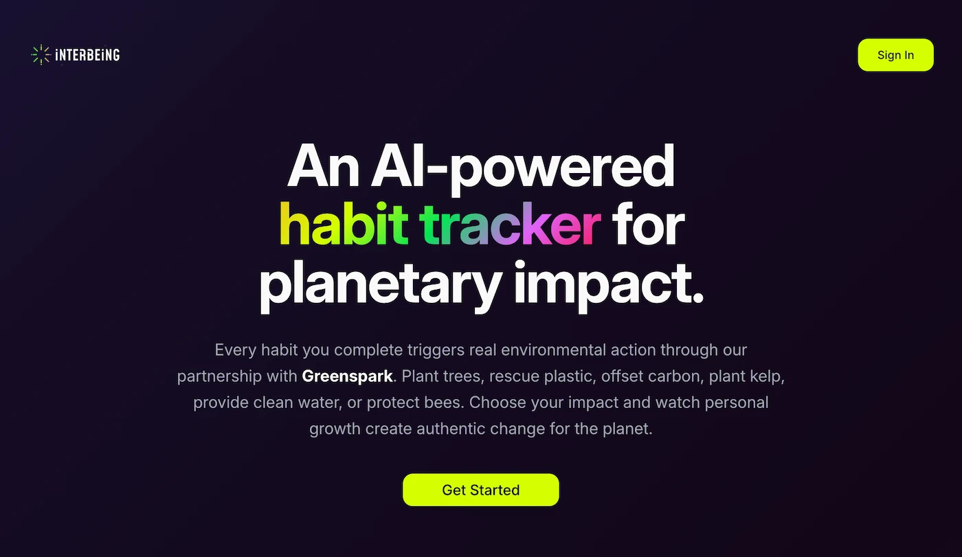 screenshot of interbeing desktop landing page