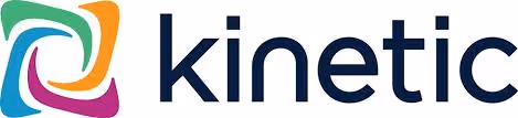 Kinetic logo with colorful abstract swirl design in green, teal, purple, and orange to the left of the word 'kinetic' in dark blue lowercase letters.