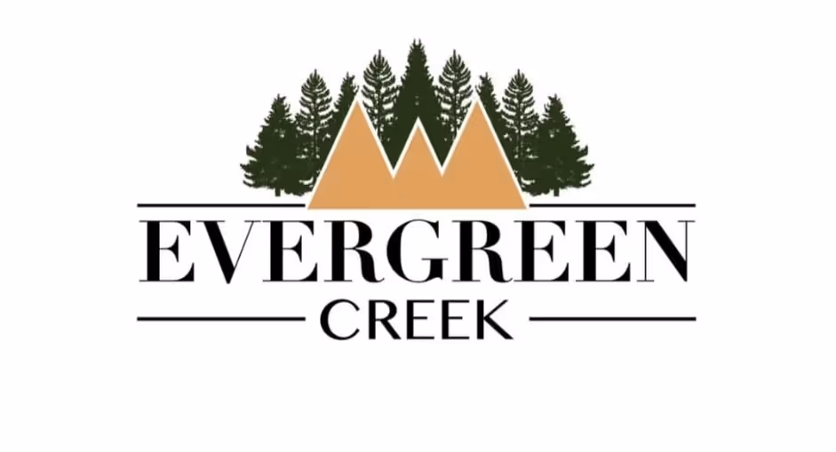 Logo with stylized brown mountains and green evergreen trees above the text 'EVERGREEN CREEK'.