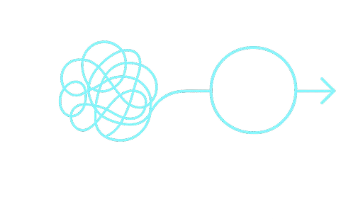 Tangled blue lines transforming into a clear path with an arrow