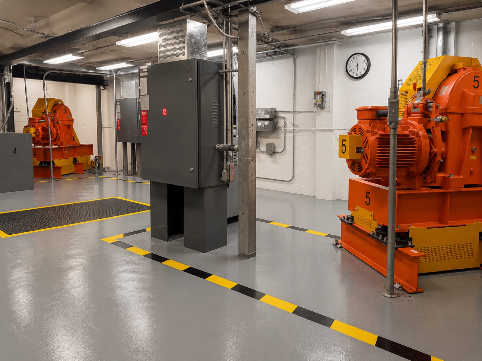 Brouss Elevators machine room with modernized traction machines at Hialeah Hospital