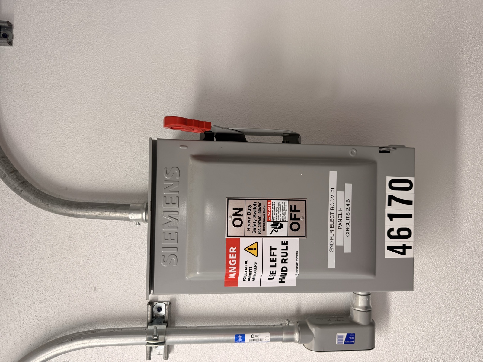 New electrical disconnect and wiring for the elevator installation at 652 NE Building