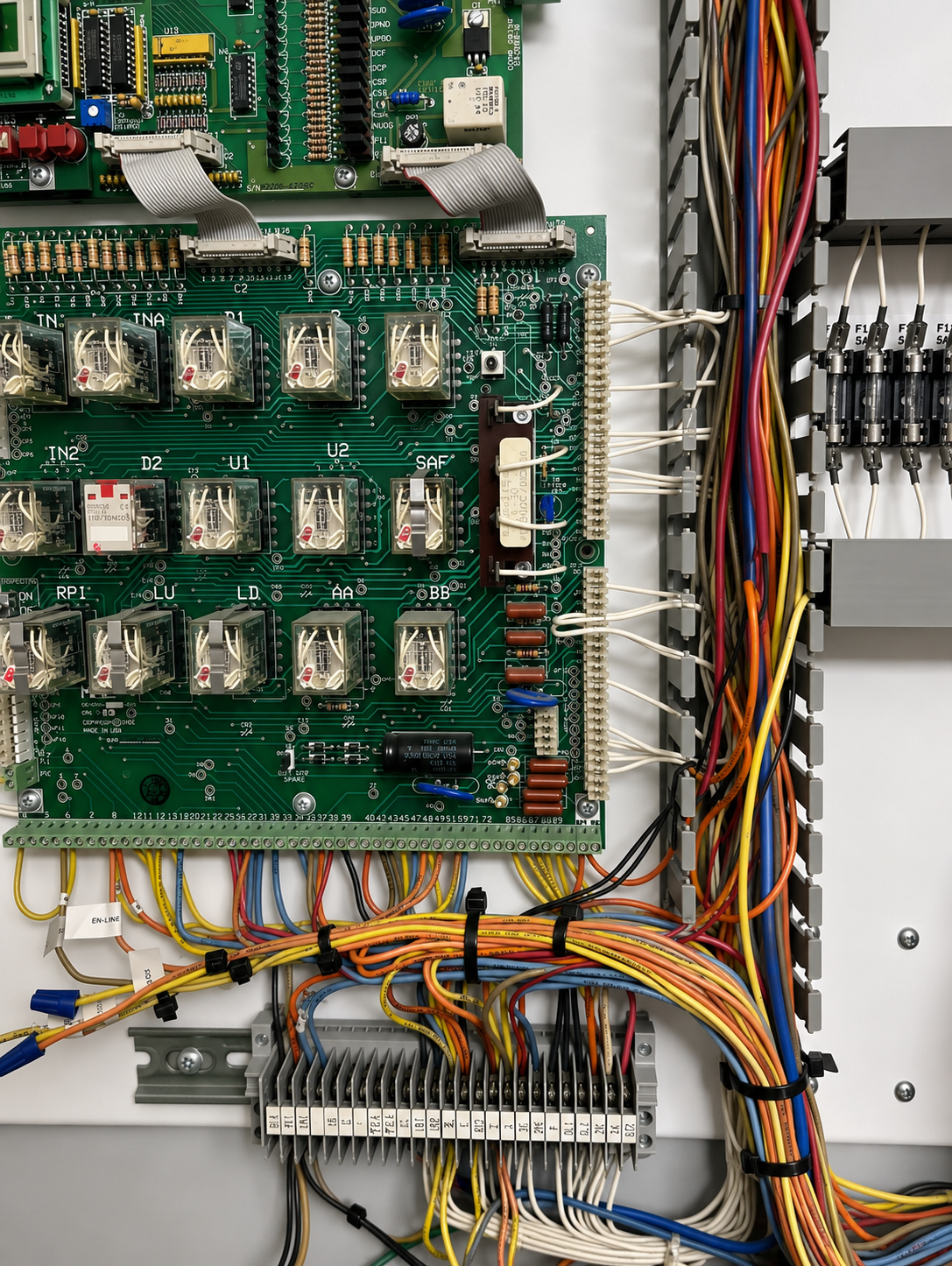 Elevator controller relay board and wiring integrated with the new door lock monitoring system