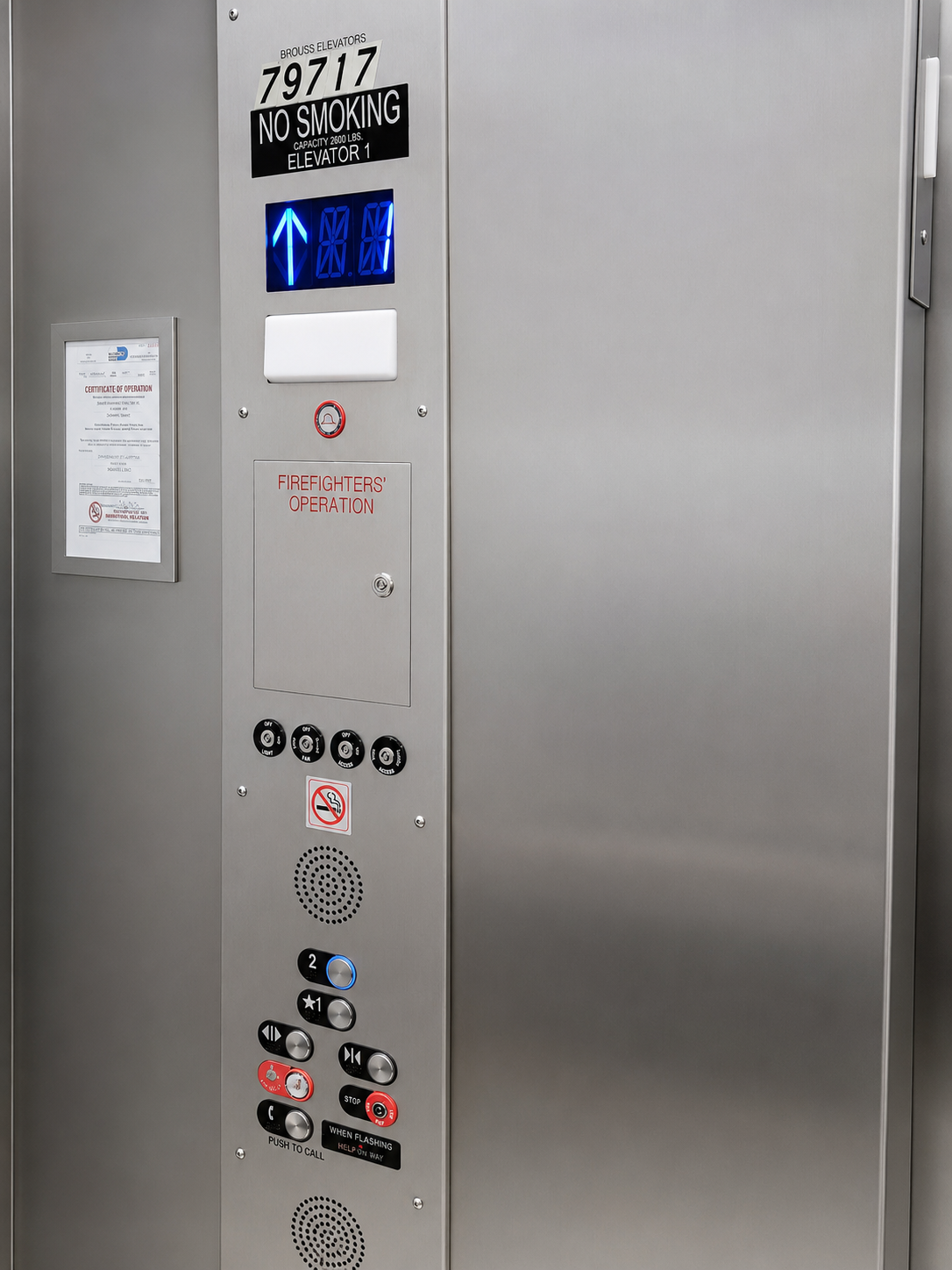 New stainless steel elevator car operating panel installed by Brouss Elevators at Rivero Diagnostic Center
