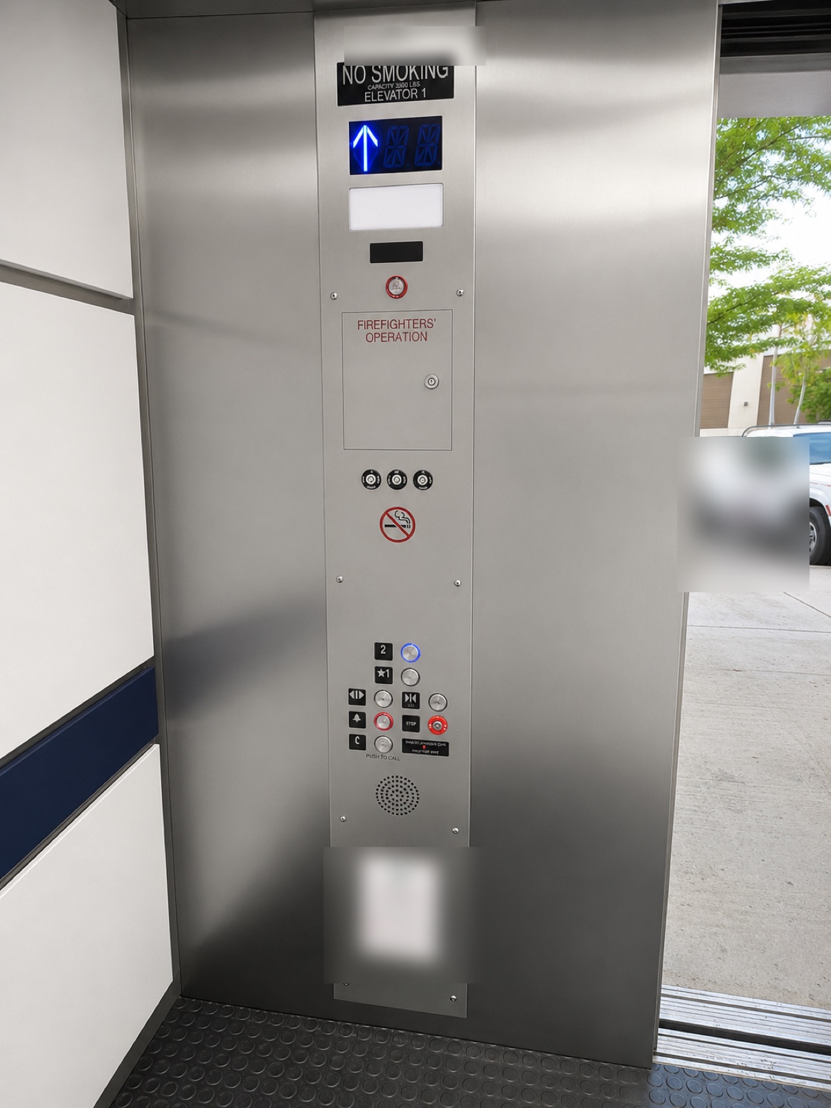 New elevator car operating panel with firefighters operation at Doral Place 87 in Doral