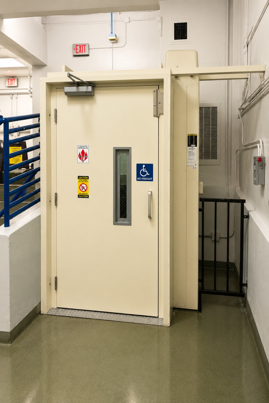 ADA platform lift enclosure with fire rated door inside the Fontainebleau Miami Beach
