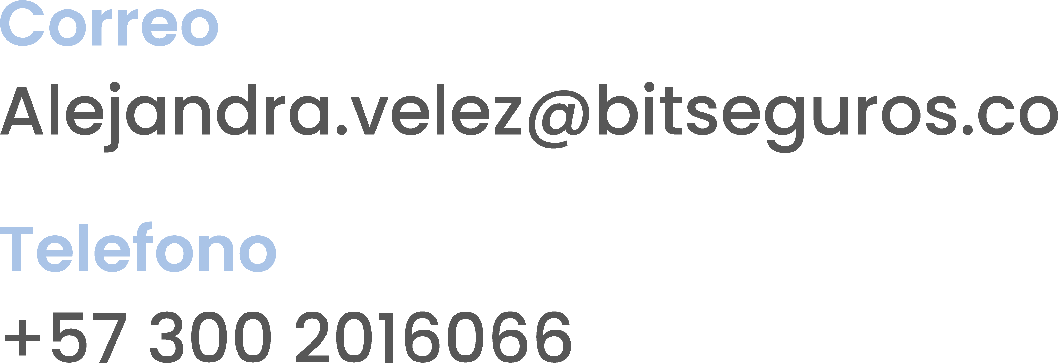 Contacto
Correo Alejandra.velez@bitseguros.co
Telefono
+57 300 2016066