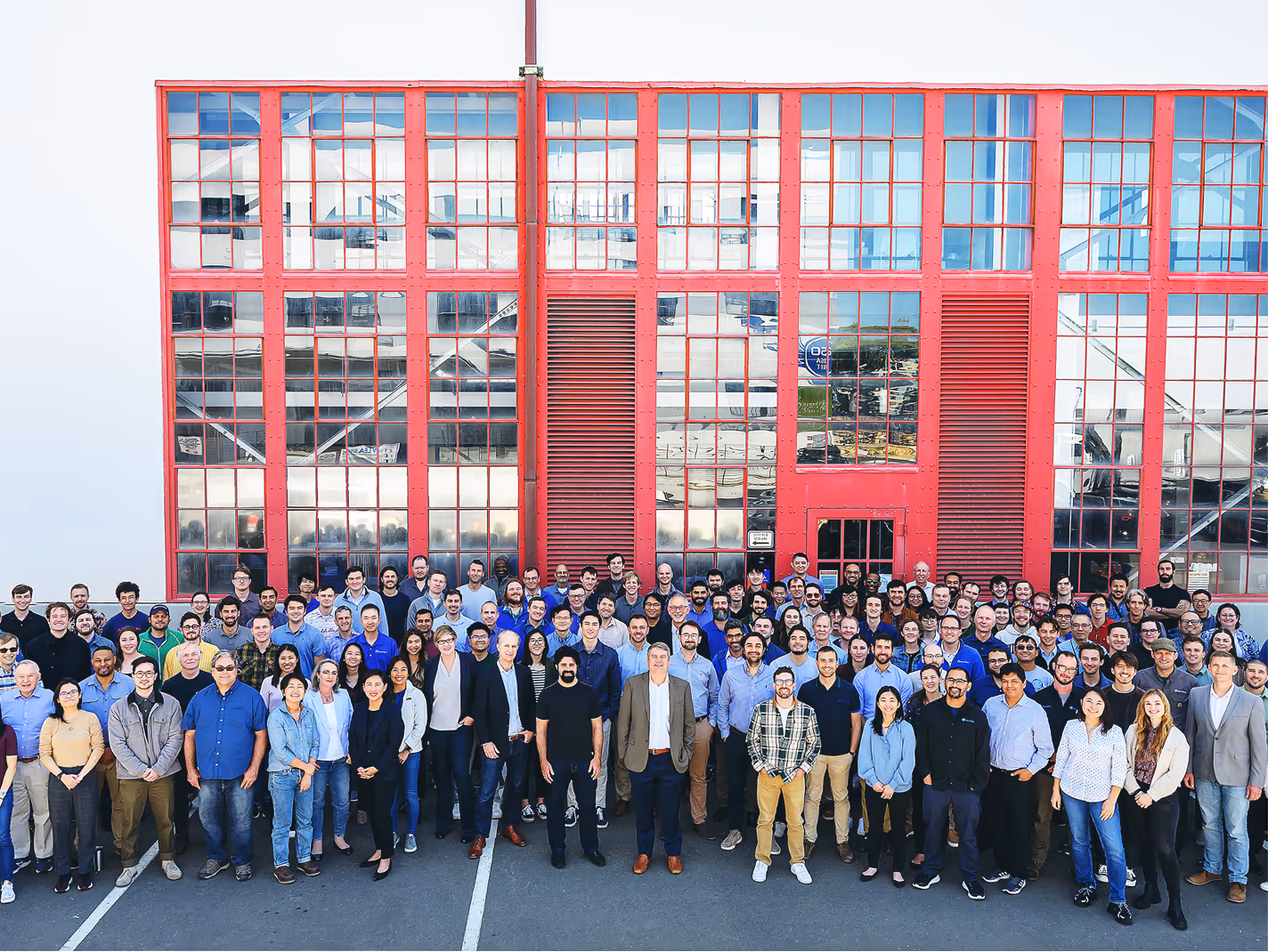 Wide shot of our team outside our office