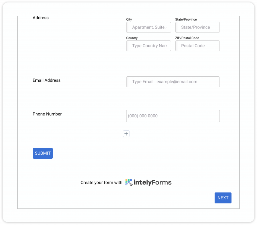 create a contact us form - intely