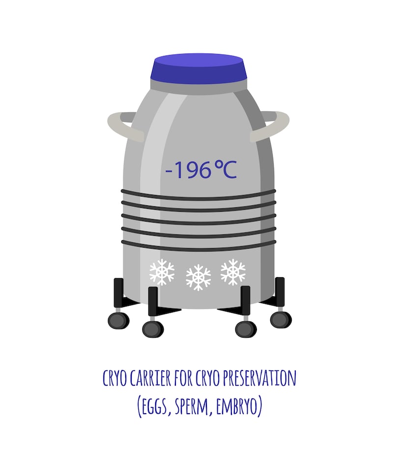 Fertility preservation container for embryos, sperm, and eggs.