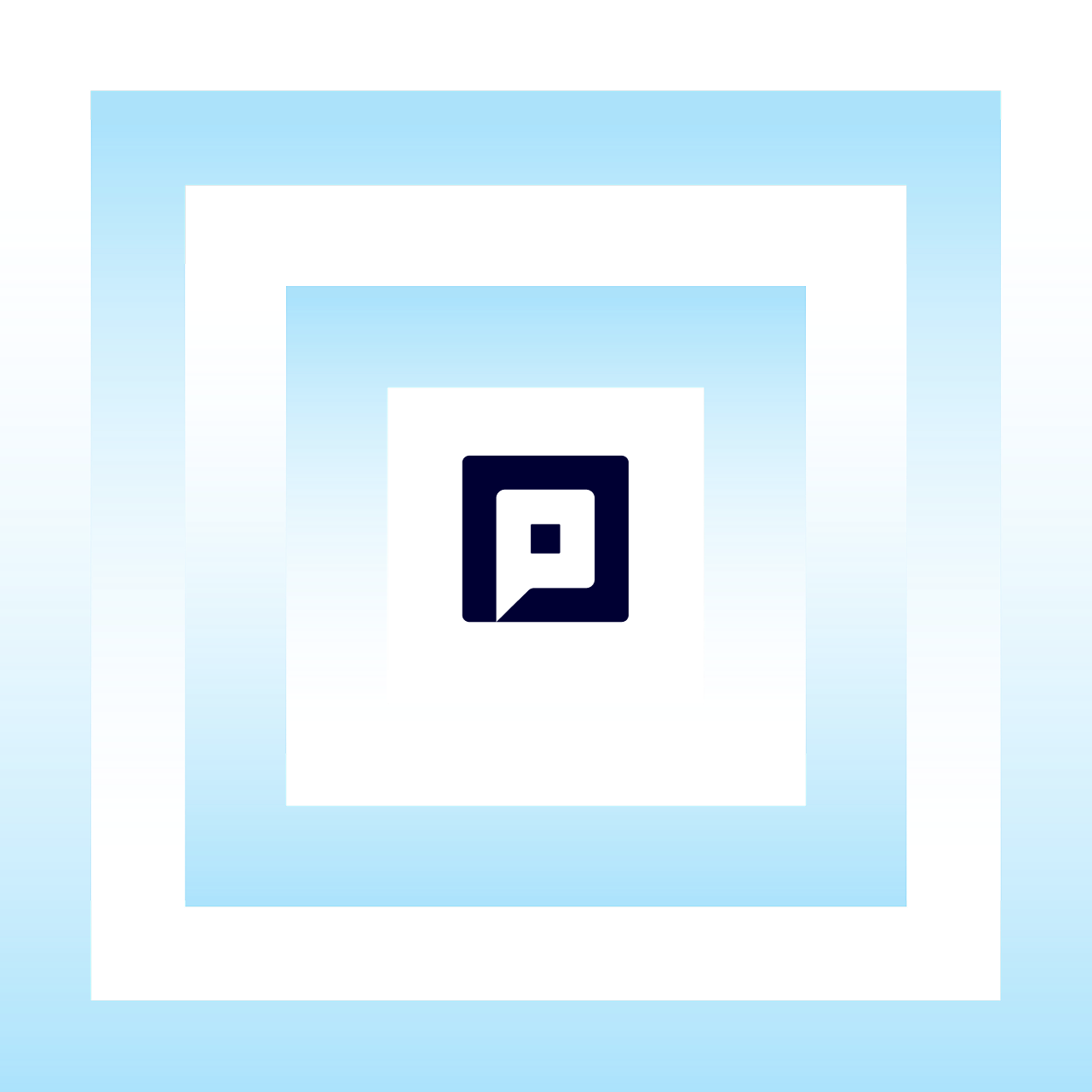 Blue concentric squares with PromptWell logomark in the center.