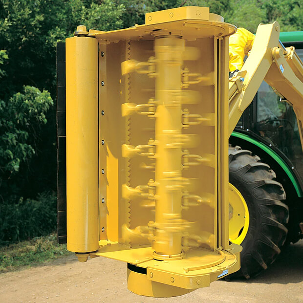 Yellow flail mower attachment.