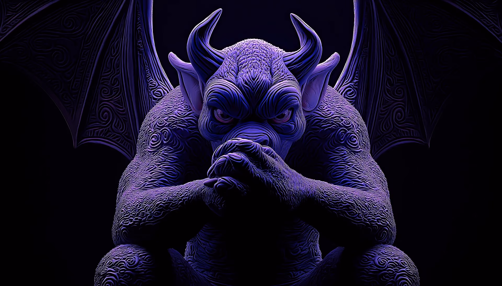 Winged gargoyle sentinel guarding the modern infrastructure