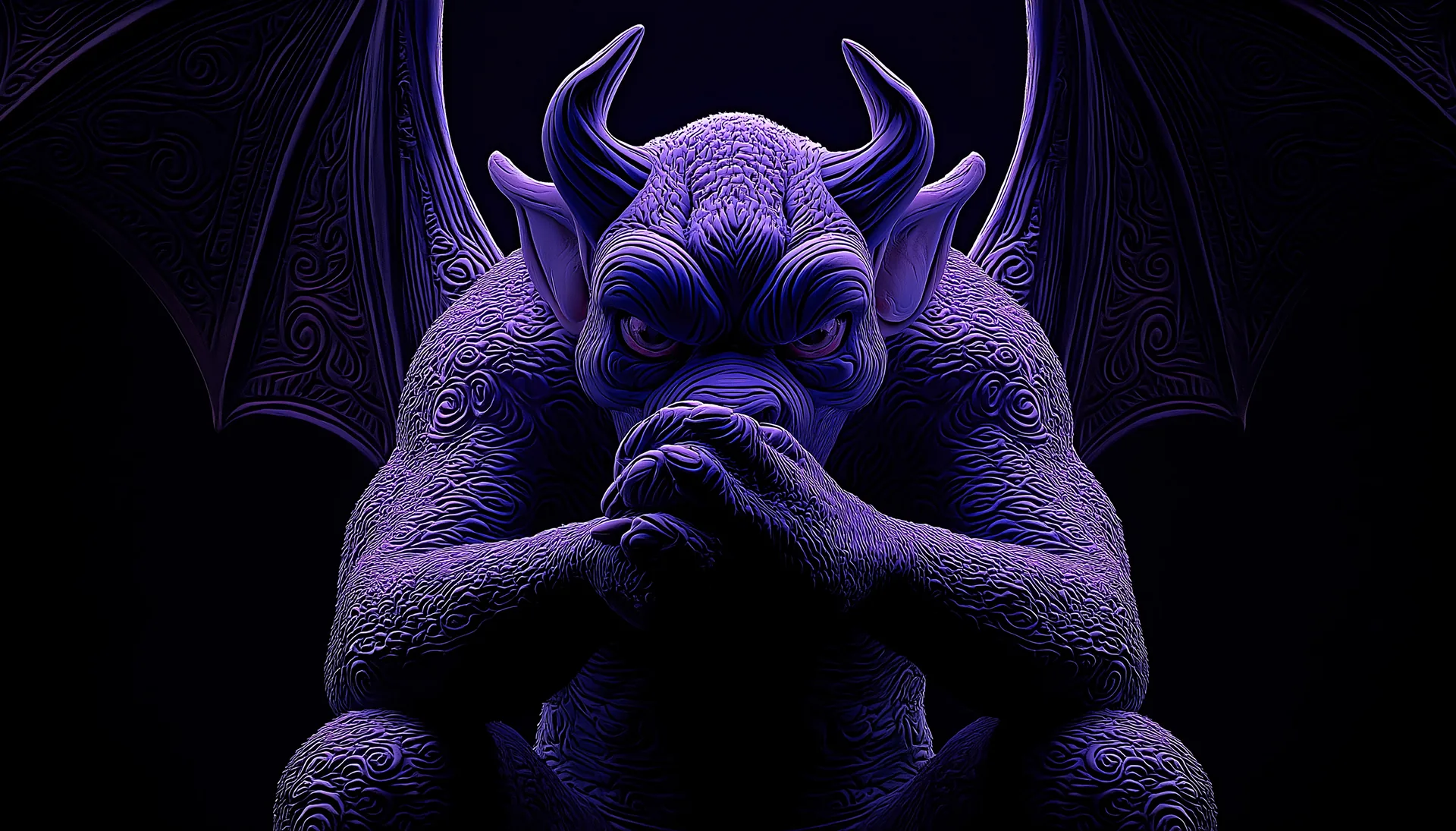 Winged gargoyle sentinel guarding the modern infrastructure