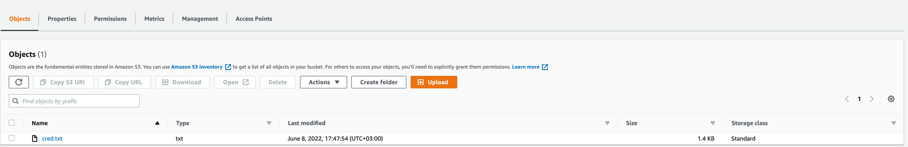 Credentials file on the attacker-owned S3 bucket