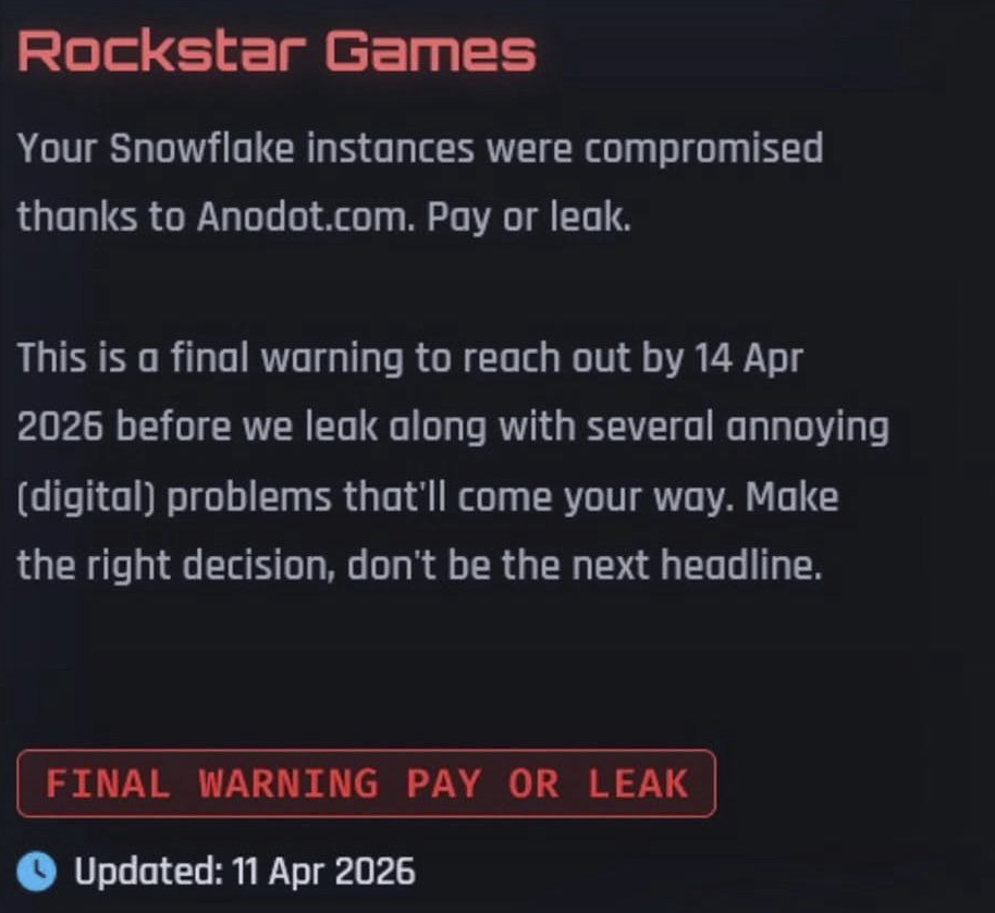 Message posted to Rockstar with a final warning