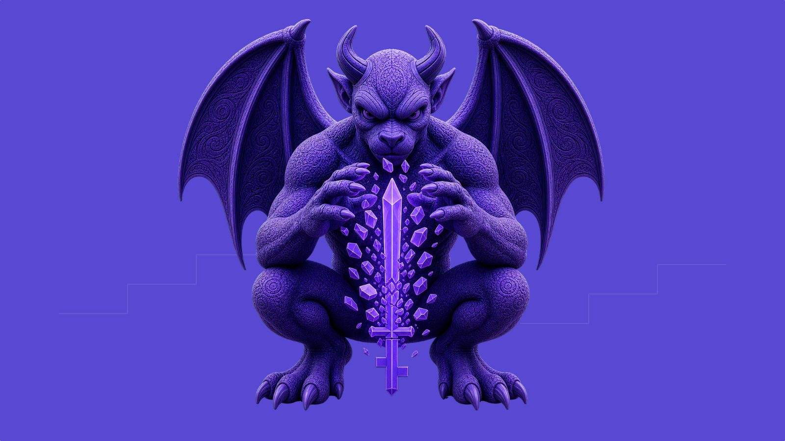 Illustration of a purple gargoyle crouched at the base of a stone path. An ornate path streams above, led by a star, signifying the gap between discovery and the fix.