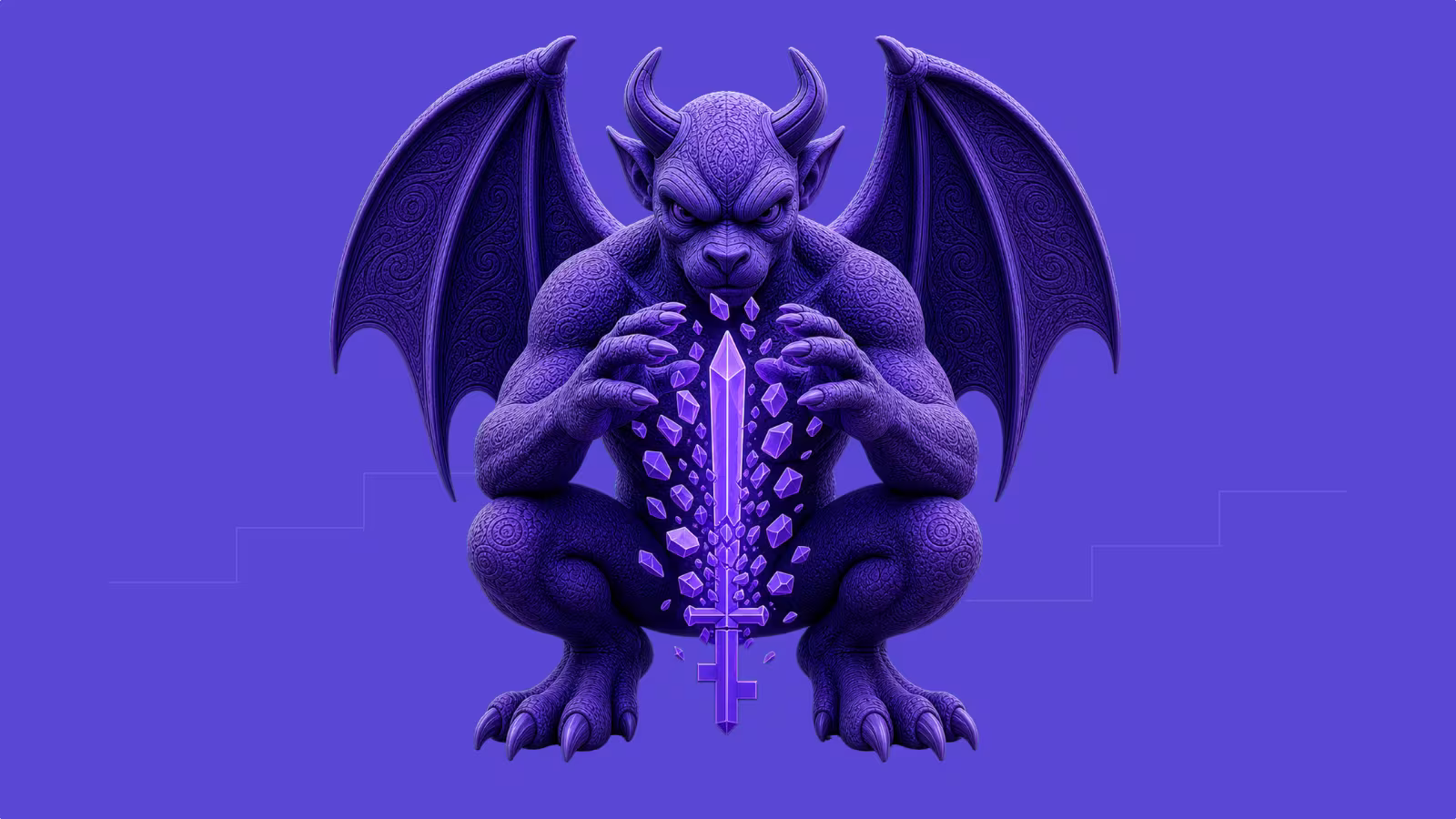 Illustration of a purple gargoyle crouched at the base of a stone path. An ornate path streams above, led by a star, signifying the gap between discovery and the fix.