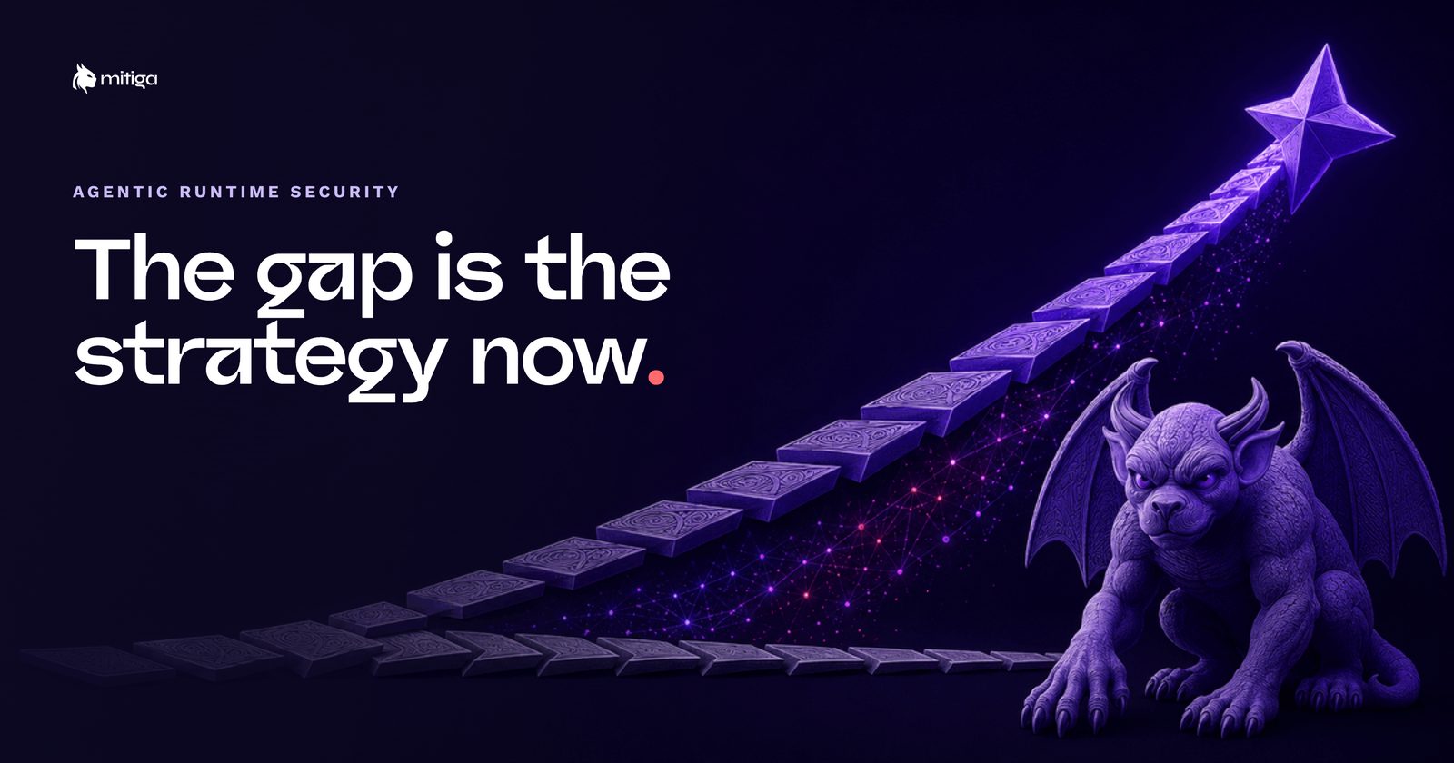 Illustration of a purple gargoyle crouched at the base of a stone path. An ornate path streams above, led by a star, signifying the gap between discovery and the fix.