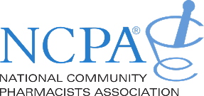 NCPA logo with blue text and pharmacy mortar and pestle symbol