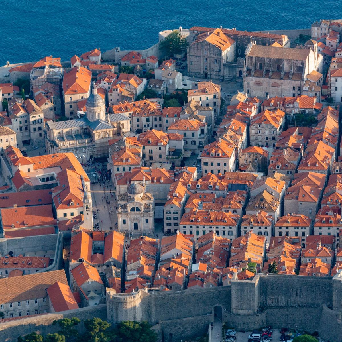 Aerial view of Dubrovnik's Old Town and the Adriatic Sea, Croatia