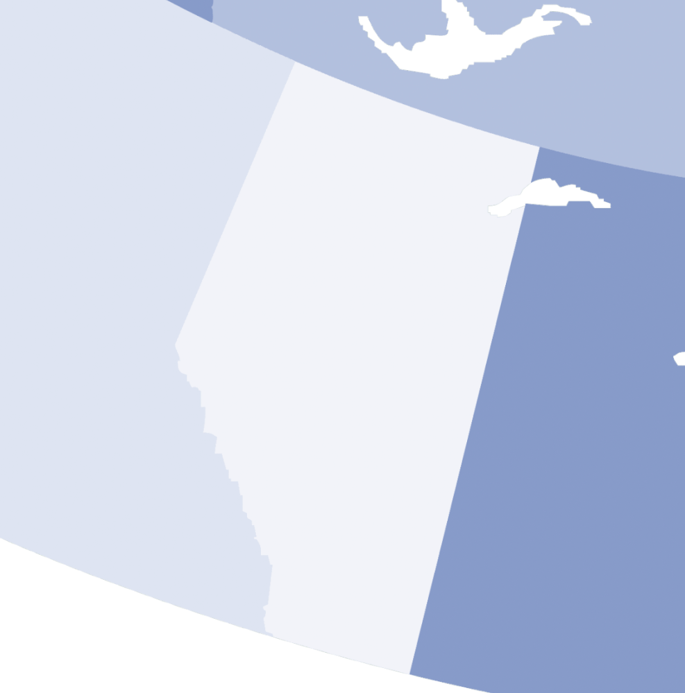 A cropped image of Canada's map with Alberta as the focal point to pinpoint to show the student placement locations